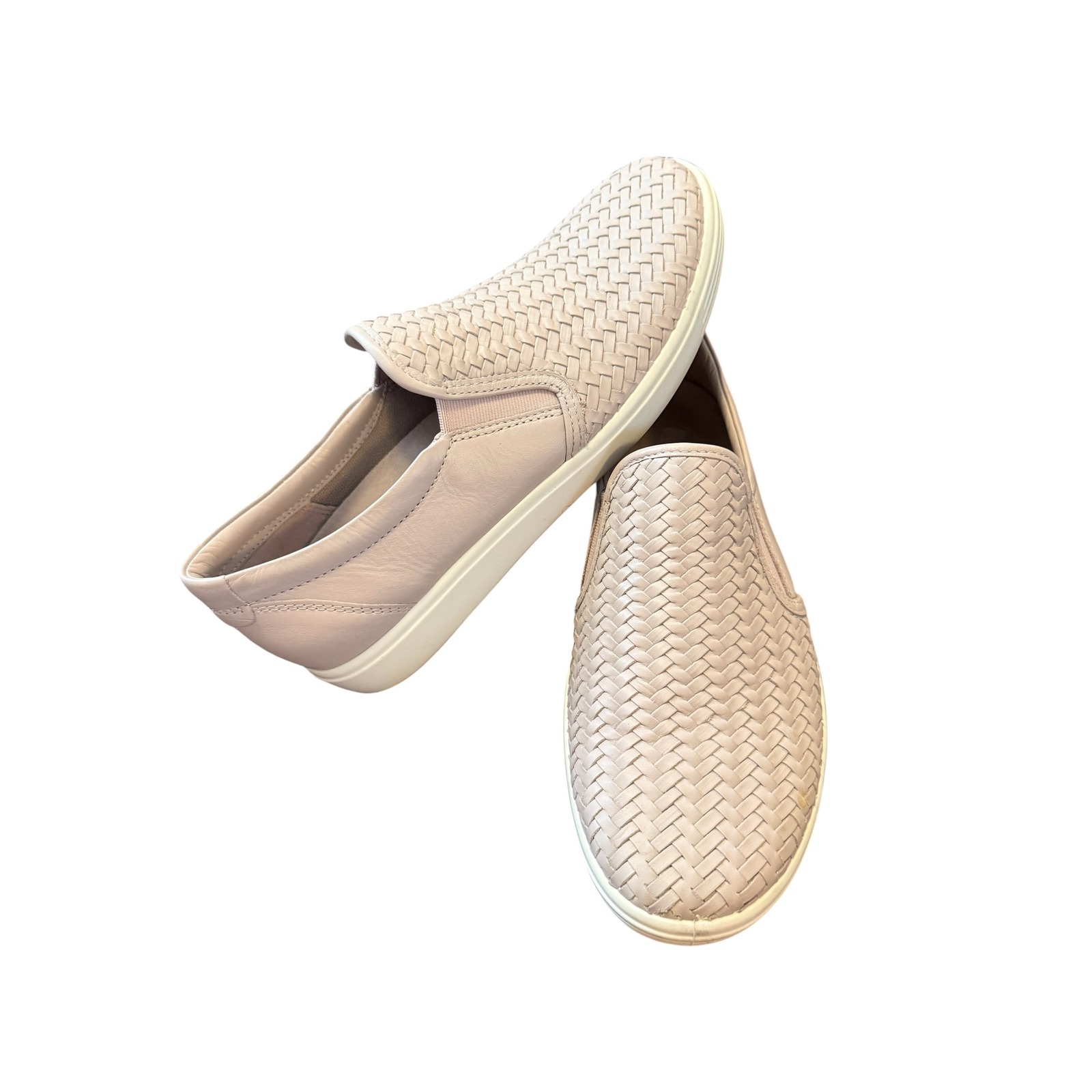 Ecco Soft 7 Woven Slip On Sneakers Womens Sz 8 Beige Leather